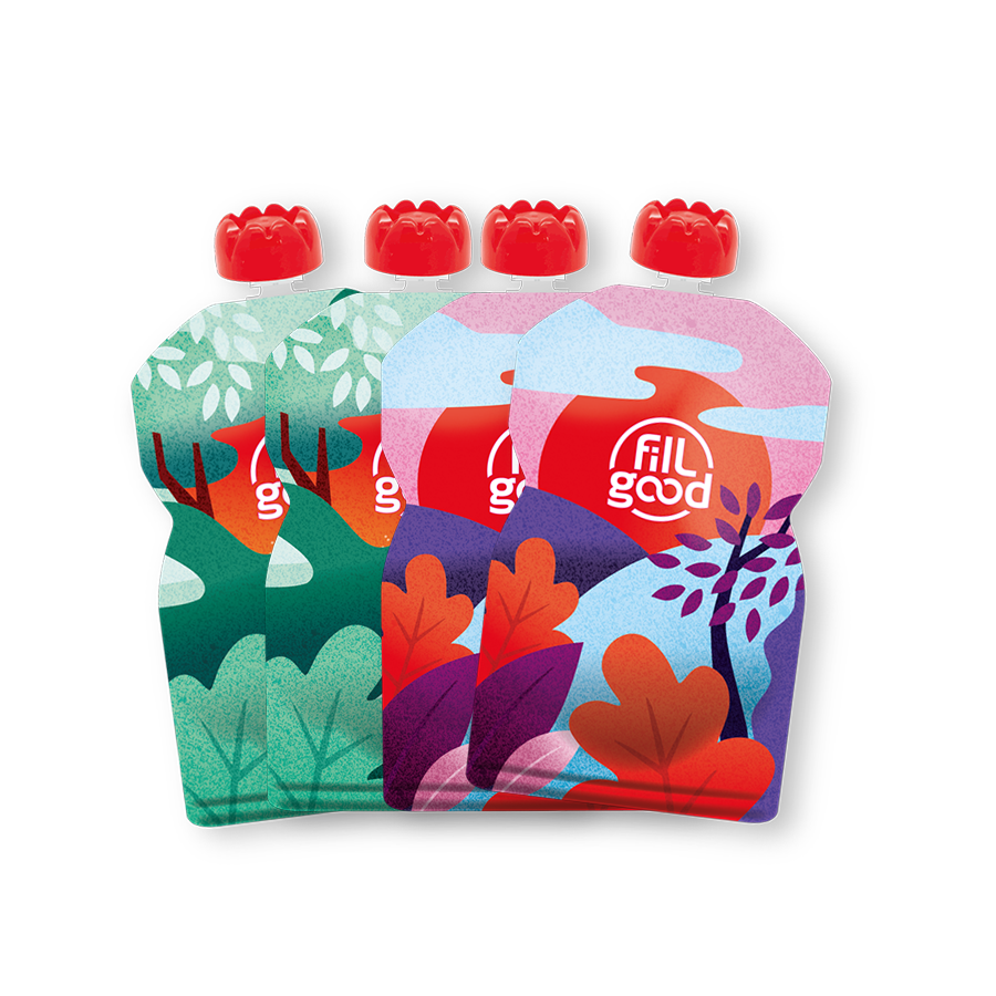 Gourdes alimentaires réutilisables - Rose &amp; Vert